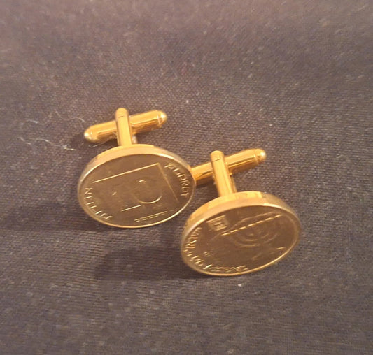 Gold Toned Israeli Coin Cufflinks